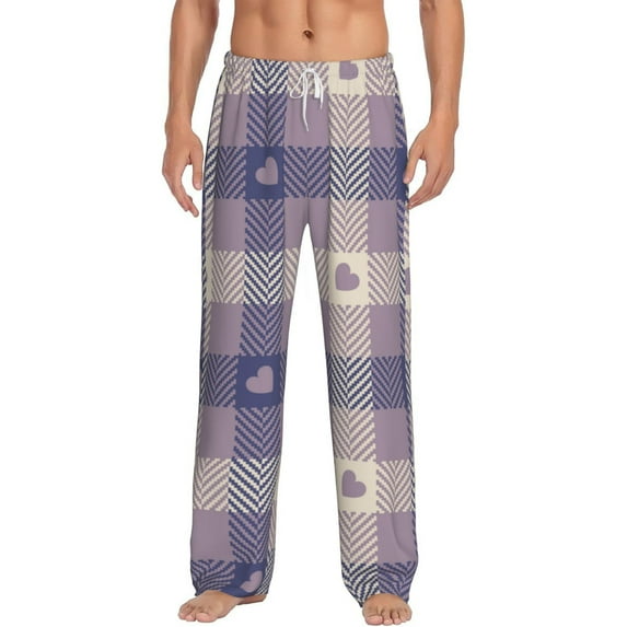Logiee Heart Check Plaid Print Pajama Pants for Men,Men’s Pajama Bottoms,Mens PJ Pants with Pockets & Button Fly-Medium