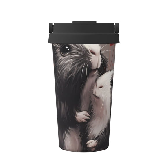 Logiee Heart Guinea Pig Couple Print Stainless Steel Coffee Tumbler, Travel Coffee Mug, Insulated Coffee Mug with Lid, Spill Proof Coffee Cup, Portable Thermal Mug
