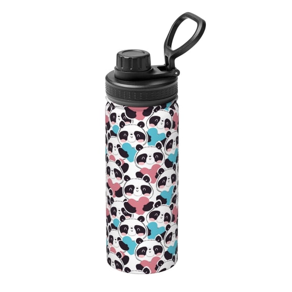 Logiee Heart Panda Print Water Bottle,18oz Sports Insulated Kettle for Cycling Gym Basketball Outdoor, Suitable as a Present