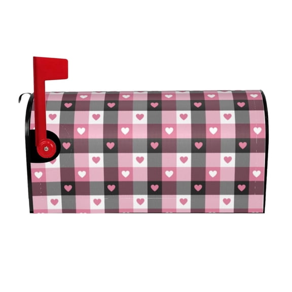 Logiee Heart Plaid Print Post Letter Box Wrap Decor, Mailbox Cover Suitable for Standard Mailbox and Large Size Mailbox,Outdoor Yard Decoration-21x18 in
