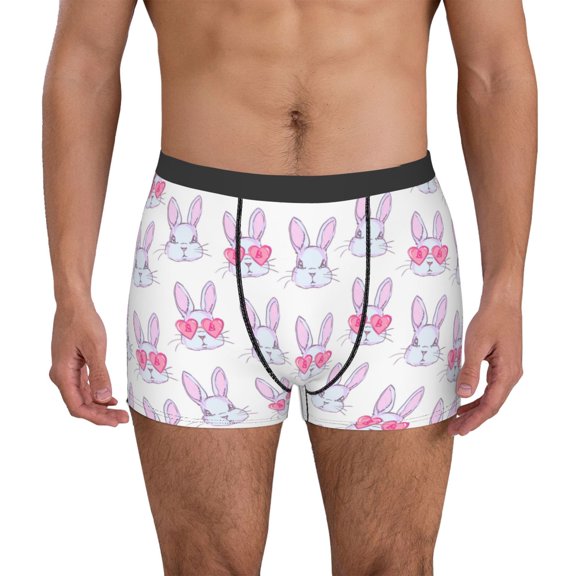 Logiee Heart Rabbit Print Mens Boxer Briefs,Boxer Briefs for Men,Breathable Stretch Underwear,Boys Boxer Briefs-Medium