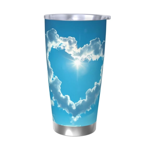Logiee Heart Shaped Cloud Print 20OZ Car Cup with Lid, Stainless Steel Vacuum Insulated Double Wall Travel Tumbler, Durable Insulated Coffee Mug,Thermal Cup with Straw-Without Straw