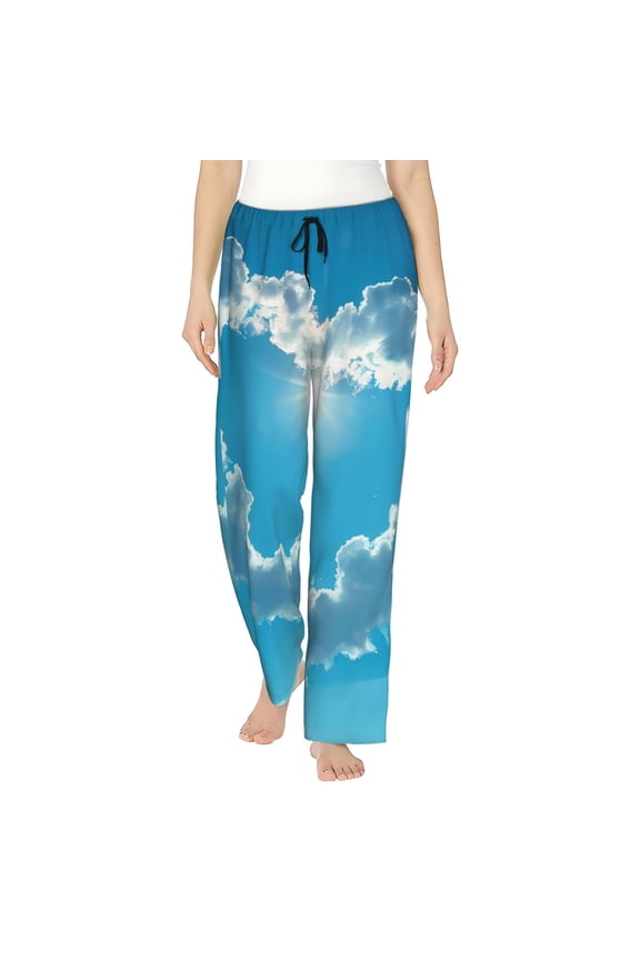 Heart Shaped Cloud Print Women Pajama Pants,Comfy Pj Bottom with Pockets & Drawstring,Stretch Casual Sleepwear-Medium