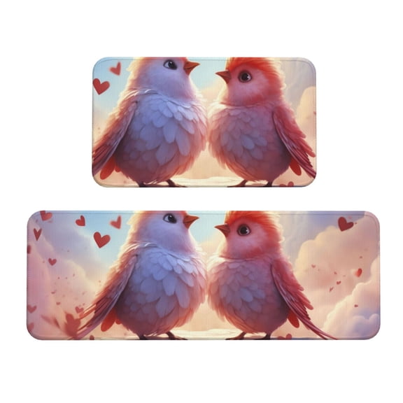 Logiee Heart Sky Bird Couple Print Kitchen Mats for Floor Sets of 2,Waterproof Kitchen Rugs,Non Slip Comfort Standing Mat Rug for Home,Runner,Sink,Office,Laundry
