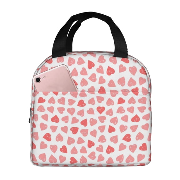 Logiee Hearts Print Lunch Bag,Lunch Box for Women Men,Insulated Reusable Lunch Box for Adult,Lunch Tote Bag,Lunch Container for Office Work Picnic Beach or Travel