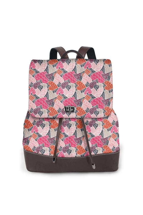 Logiee Hearts for Valentines day Print Backpack Purse for Women,Fashion Leather Backpack Purse,Women's Leather Backpack for Work College Travel