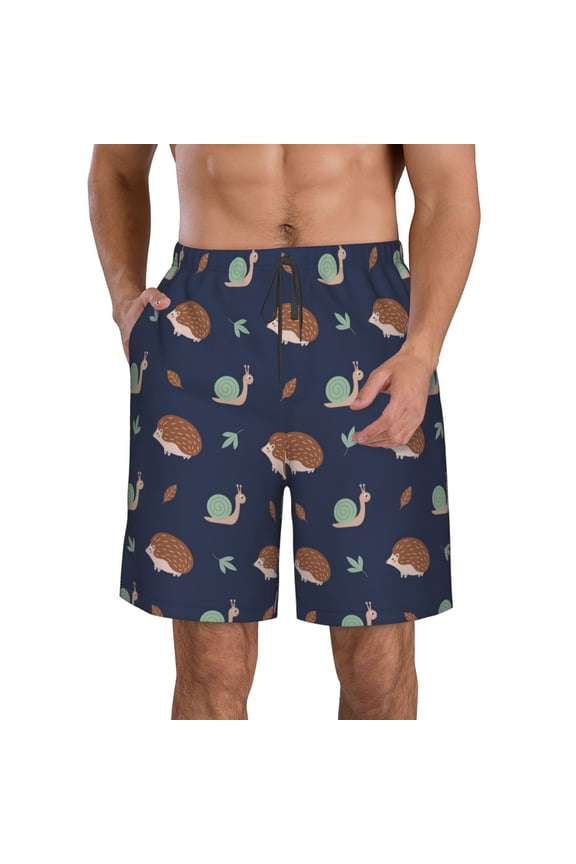 Hedgehog And Snail Print Mens Swim Trunks Quick Dry Board Shorts,Breathable Hawaii Beach Shorts Swimwear Bathing Suits-X-Large