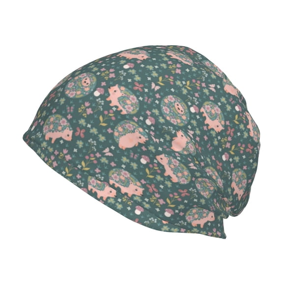 Logiee Hedgehogs and Flowers Print Unisex Knit Beanie for Men Women Winter Hat,Beanies Skull Caps