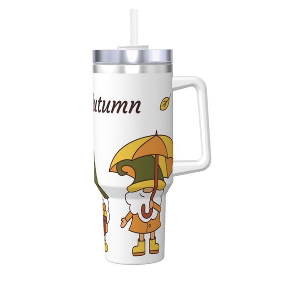 Logiee Hello Autumn Print 40OZ Ice Bully Cup with Handle and Straw, Double Wall Stainless Steel Tumbler,Travel Coffee Cup with Lid, Summer Insulation and Cooling Cup