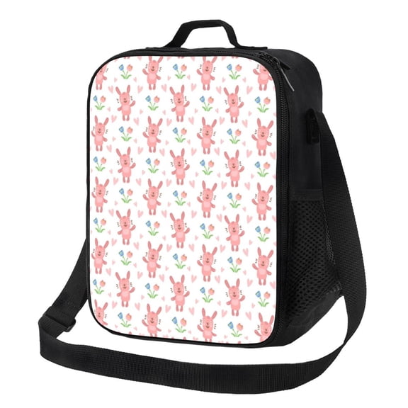 Logiee Hello Rabbit Print Insulated Lunch Bag for Women/Men, Reusable Lunch Box for Office Work School Picnic Beach,Leakproof Freezable Cooler Bag with Shoulder Strap