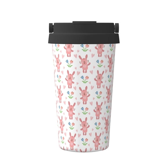 Logiee Hello Rabbit Print Stainless Steel Coffee Tumbler, Travel Coffee Mug, Insulated Coffee Mug with Lid, Spill Proof Coffee Cup, Portable Thermal Mug