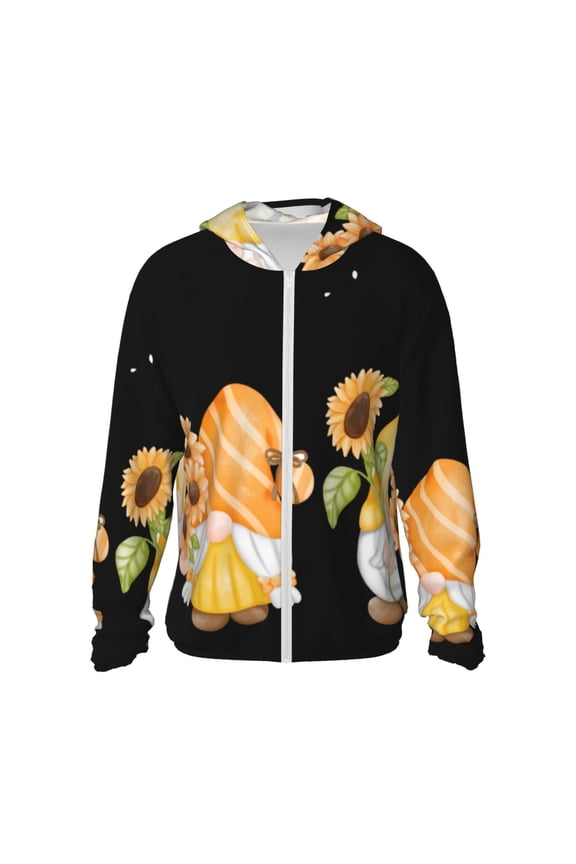 Hello Spring Sunflower Gnomes Print Men's Women Light Jacket Full Zip Sun Protection Hoodie Long Sleeve Sun Shirts for Men Hiking Fishing Zip Pockets-Medium
