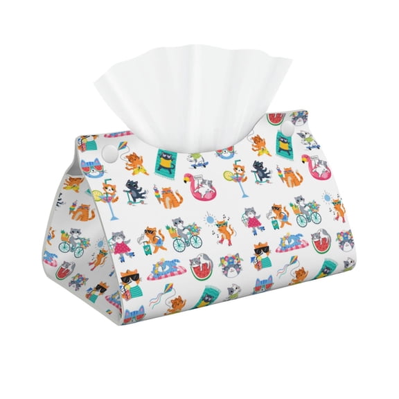 Logiee Hello Summer Cat Print Tissue Box Cover,Stylish Tissue Box Holder Decorative Tissue Cover for Bathroom Toilet Bedroom Living Room Table Desk Office