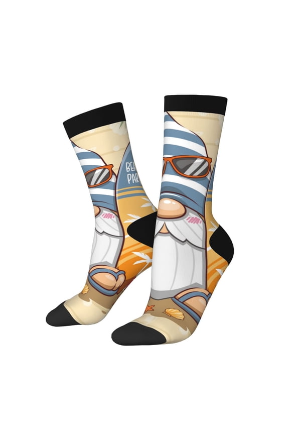 Hello Summer Cute Gnome Print Adult Socks for Men & Women,Calf Socks, Ankle Socks,Boots Socks,Breathable Casual Sock,Unisex Crew Socks