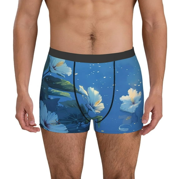 Logiee Hibiscus Flowers Calm Water Print Mens Boxer Briefs,Boxer Briefs for Men,Breathable Stretch Underwear,Boys Boxer Briefs-X-Large