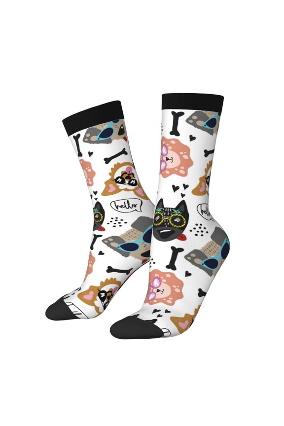 Hip Hop Dog Print Adult Socks for Men & Women,Calf Socks, Ankle Socks,Boots Socks,Breathable Casual Sock,Unisex Crew Socks