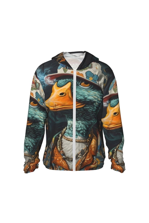 Hip-Hop Duck Print Men's Women Light Jacket Full Zip Sun Protection Hoodie Long Sleeve Sun Shirts for Men Hiking Fishing Zip Pockets-XX-Large