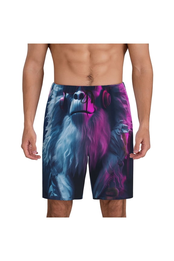 Hip-Hop Glasses Gorilla Print Men's Pajama Shorts with Drawstring & Pockets,Sleep Shorts for Men,Sleepwear Bottoms,Elastic Waistband Loungewear-4X-Large