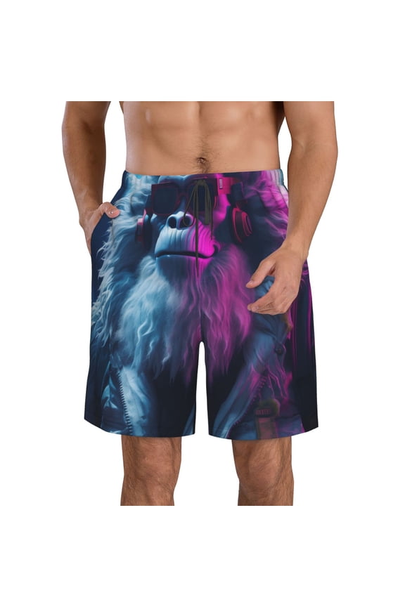 Hip-Hop Glasses Gorilla Print Mens Swim Trunks Quick Dry Board Shorts,Breathable Hawaii Beach Shorts Swimwear Bathing Suits-Small