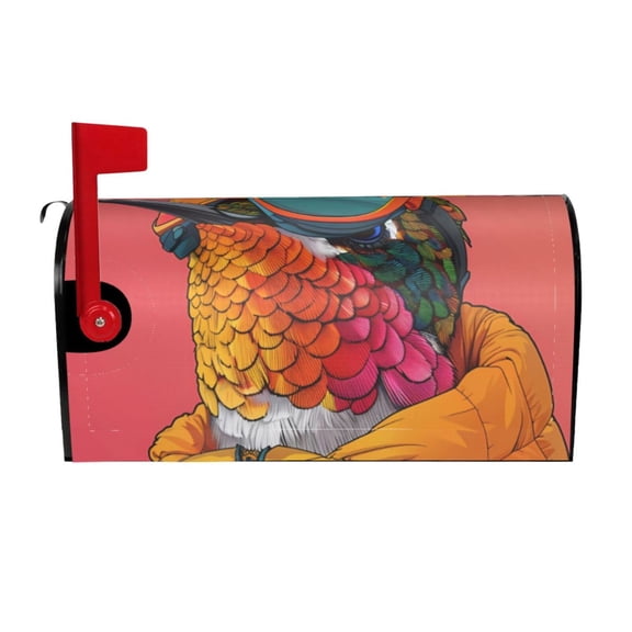 Logiee Hip Hummingbird In Jacket Print Post Letter Box Wrap Decor, Mailbox Cover Suitable for Standard Mailbox and Large Size Mailbox,Outdoor Yard Decoration-25.5x21 in