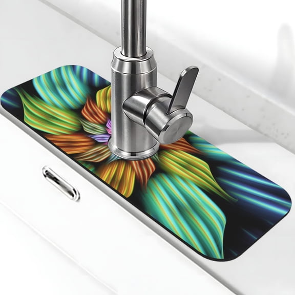 Logiee Hippie Style Print Kitchen Sink Splash Guard Faucet Mat for Splash Guard Behind Faucet Drip Catcher for Kitchen,Bathroom,Sink Mat,Dish Drying Mat,Bathroom-15" X 5.5"
