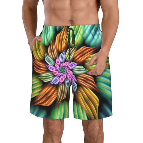 Logiee Hippie Style Print Mens Swim Trunks Quick Dry Board Shorts,Breathable Hawaii Beach Shorts Swimwear Bathing Suits-Large
