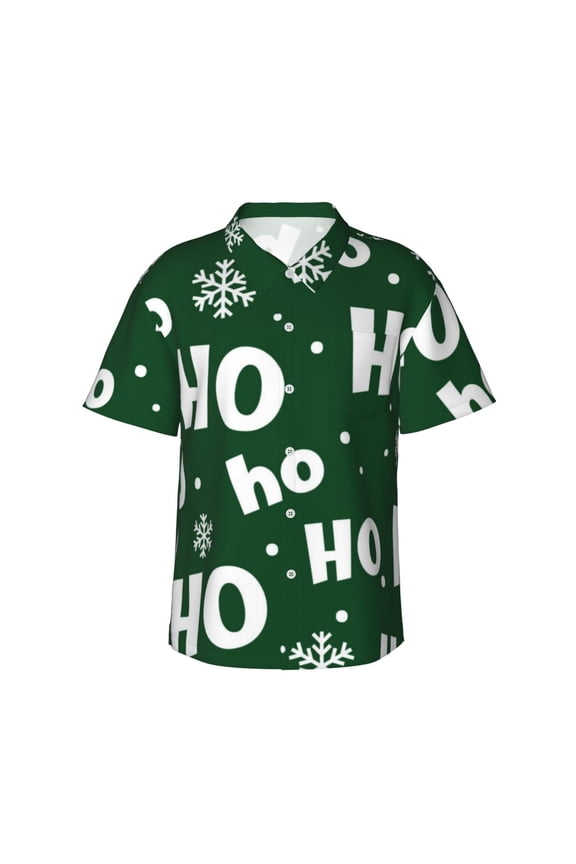 Ho Ho Ho A Print Mens Hawaiian Shirts,Loose-Fit Short Sleeve Button Down Tropical Aloha Beach Shirt,Summer Vacation Wedding Tops,XX-Large