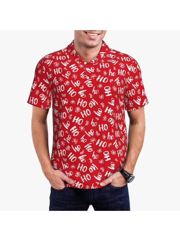 Hohoho Print Mens Polo Shirts,Mens Golf Polo Shirts,Short Sleeve Casual Polo Shirts for Men,Summer Fashion Beach Shirts-4X-Large