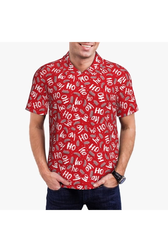 Hohoho3 Print Mens Polo Shirts,Mens Golf Polo Shirts,Short Sleeve Casual Polo Shirts for Men,Summer Fashion Beach Shirts-Small