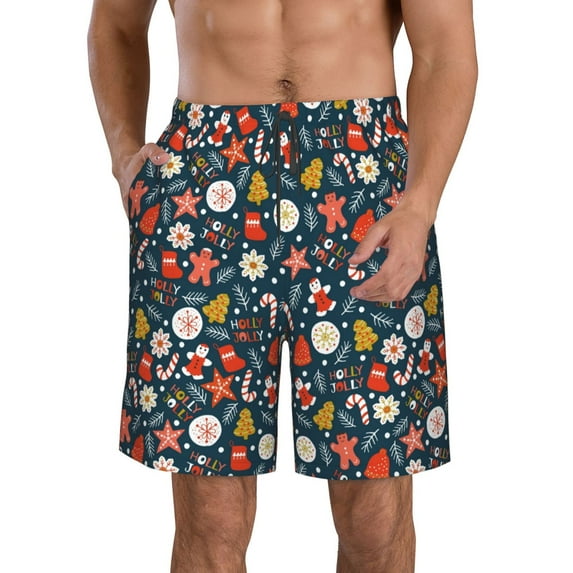 Logiee Holiday Christmas Cookies Print Mens Swim Trunks Quick Dry Board Shorts,Breathable Hawaii Beach Shorts Swimwear Bathing Suits-XX-Large