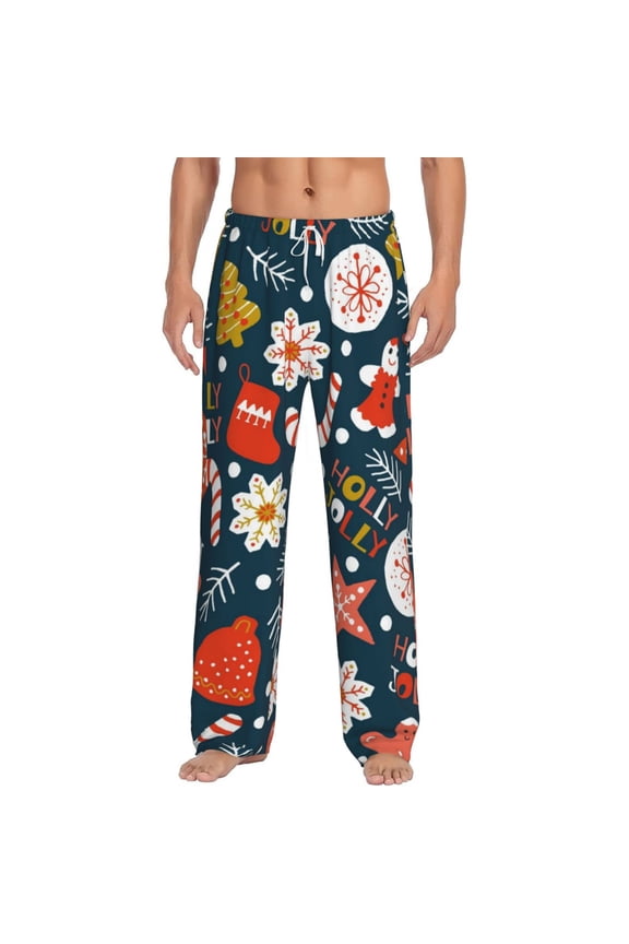 Holiday Christmas Cookies Print Pajama Pants for Men,Men’s Pajama Bottoms,Mens PJ Pants with Pockets & Button Fly-Large