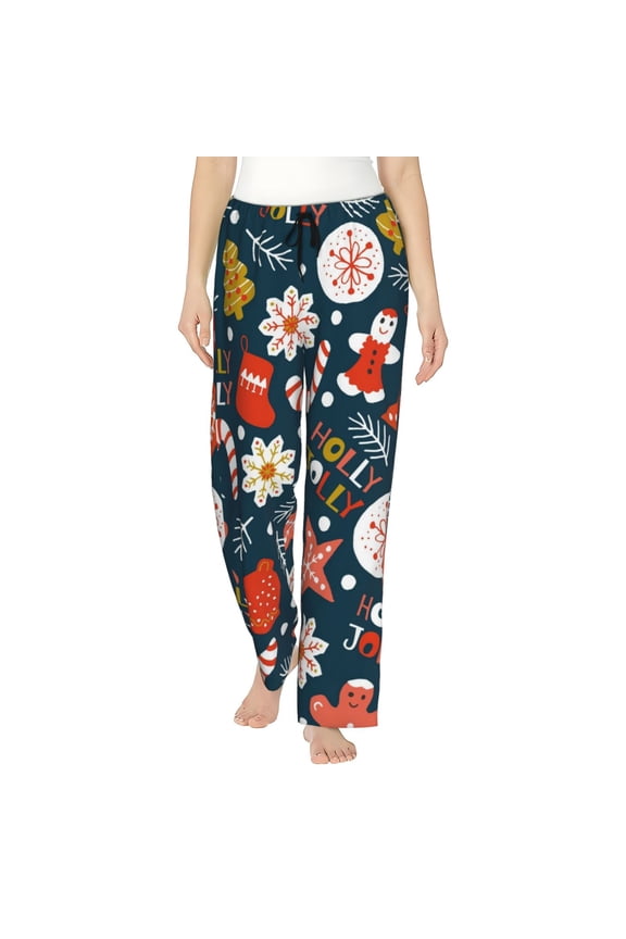 Holiday Christmas Cookies Print Women Pajama Pants,Comfy Pj Bottom with Pockets & Drawstring,Stretch Casual Sleepwear-Medium