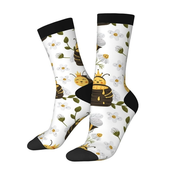 Logiee Honey Bee Insect Print Adult Socks for Men & Women,Calf Socks, Ankle Socks,Boots Socks,Breathable Casual Sock,Unisex Crew Socks