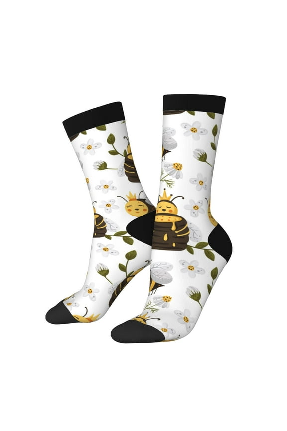Honey Bee Insect Print Adult Socks for Men & Women,Calf Socks, Ankle Socks,Boots Socks,Breathable Casual Sock,Unisex Crew Socks