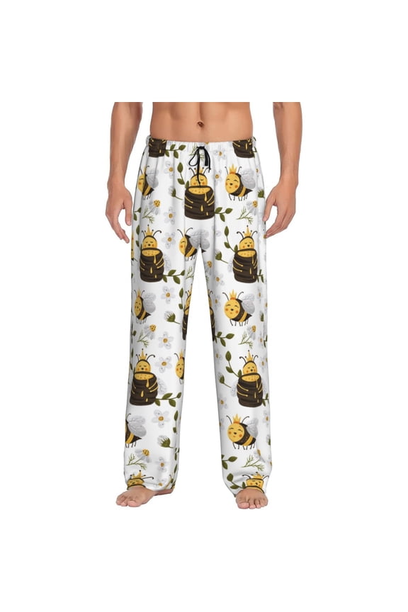 Honey Bee Insect Print Pajama Pants for Men,Men’s Pajama Bottoms,Mens PJ Pants with Pockets & Button Fly-XX-Large