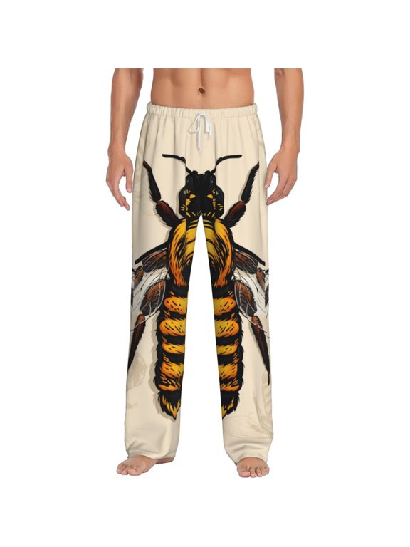 Honey Bee Print Pajama Pants for Men,Men’s Pajama Bottoms,Mens PJ Pants with Pockets & Button Fly-Small