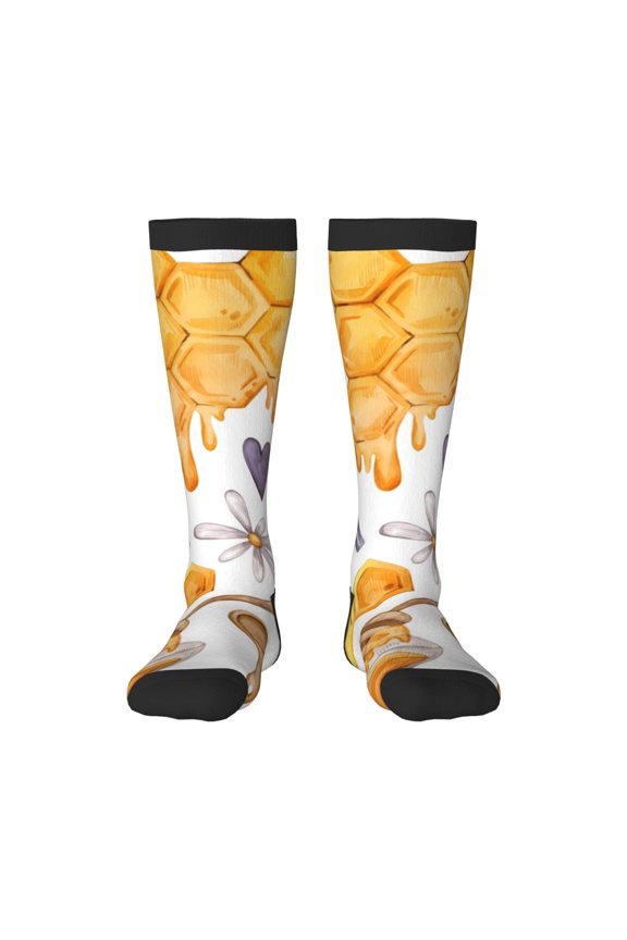 Honey Bee Set Print Gift Stocking Stuffers,Adult Stockings,Novelty Socks,Funny Socks Birthday Running Walking Sleeping