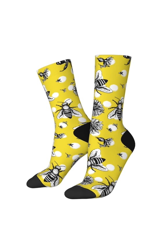 Honeybee Print Adult Socks for Men & Women,Calf Socks, Ankle Socks,Boots Socks,Breathable Casual Sock,Unisex Crew Socks