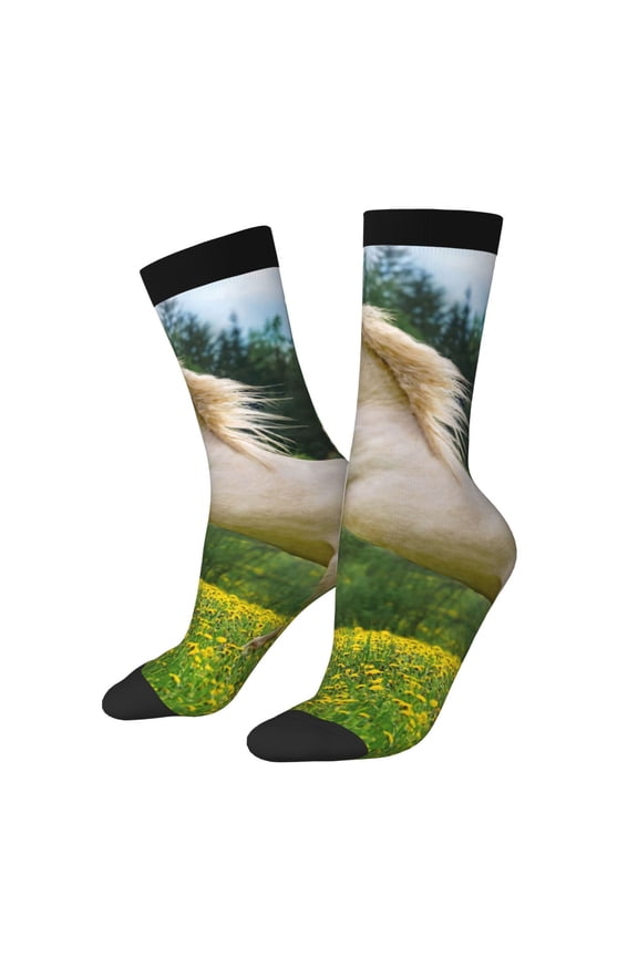 Horse Rearing Up In The Field Print Adult Socks for Men & Women,Calf Socks, Ankle Socks,Boots Socks,Breathable Casual Sock,Unisex Crew Socks