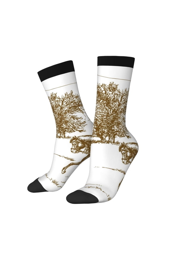 Horse Rider In Field Print Adult Socks for Men & Women,Calf Socks, Ankle Socks,Boots Socks,Breathable Casual Sock,Unisex Crew Socks