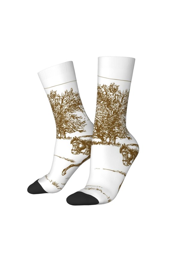Horse Rider In Field Print Adult Socks for Men & Women,Calf Socks, Ankle Socks,Boots Socks,Breathable Casual Sock,Unisex Crew Socks