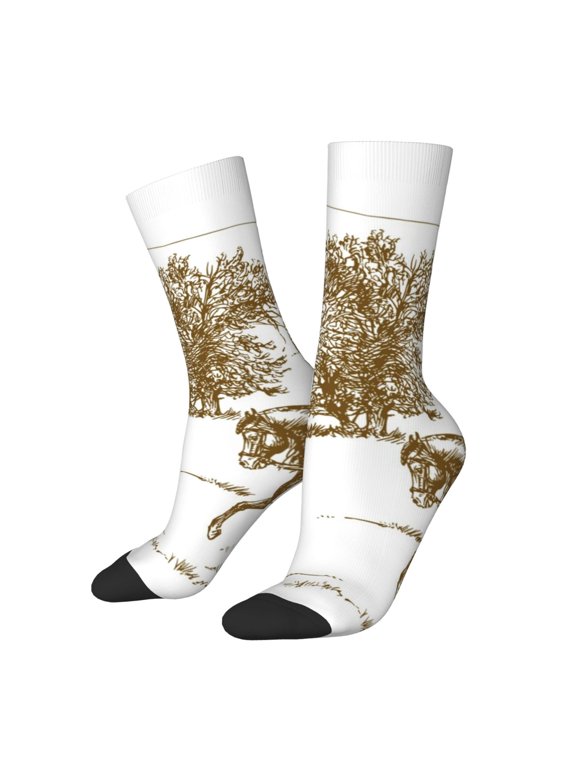 Horse Rider In Field Print Adult Socks for Men & Women,Calf Socks, Ankle Socks,Boots Socks,Breathable Casual Sock,Unisex Crew Socks