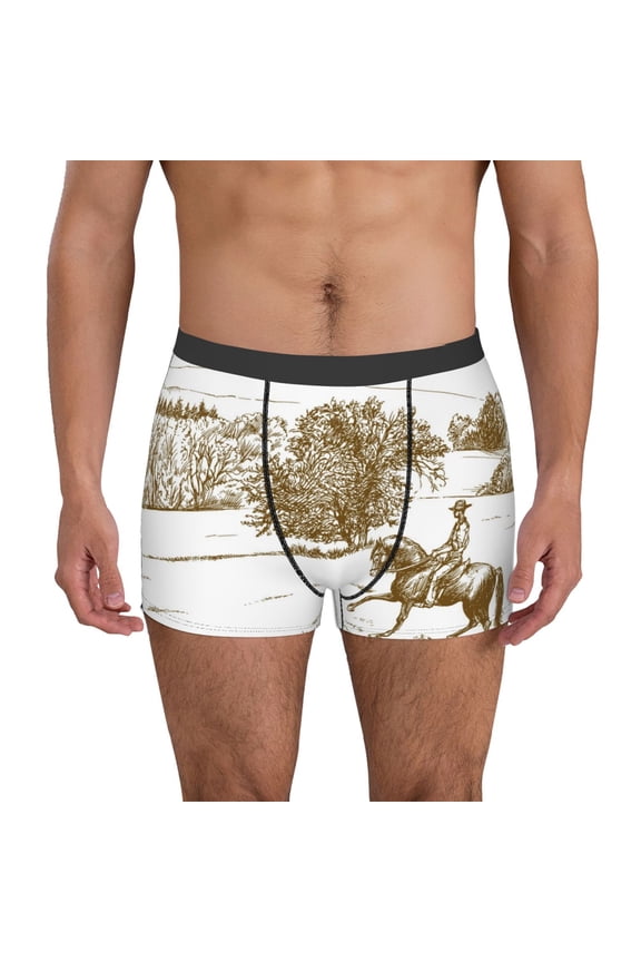 Horse Rider In Field Print Mens Boxer Briefs,Boxer Briefs for Men,Breathable Stretch Underwear,Boys Boxer Briefs-Large