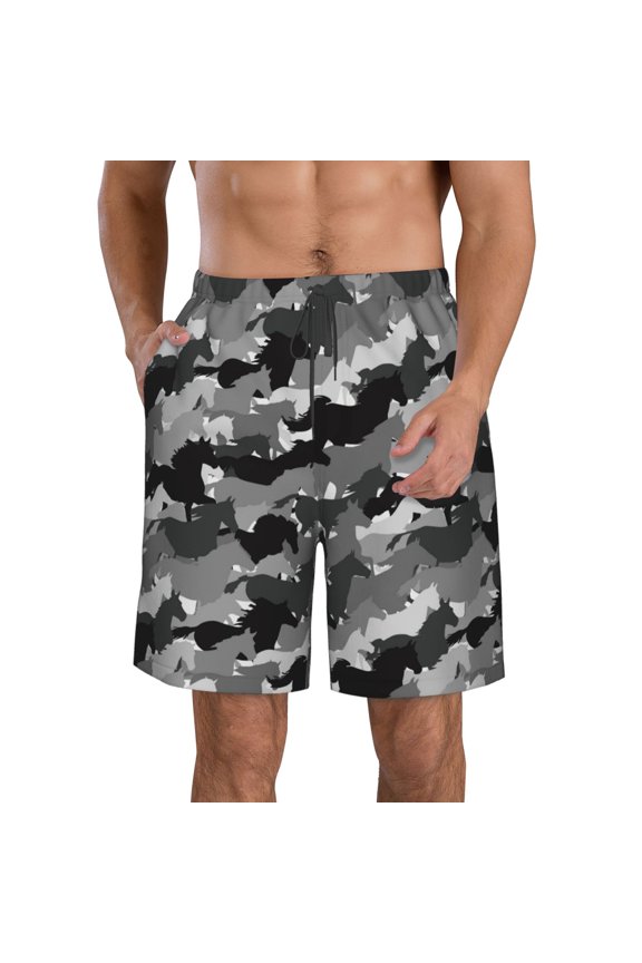 Horse Silhouette Print Mens Swim Trunks Quick Dry Board Shorts,Breathable Hawaii Beach Shorts Swimwear Bathing Suits-XX-Large
