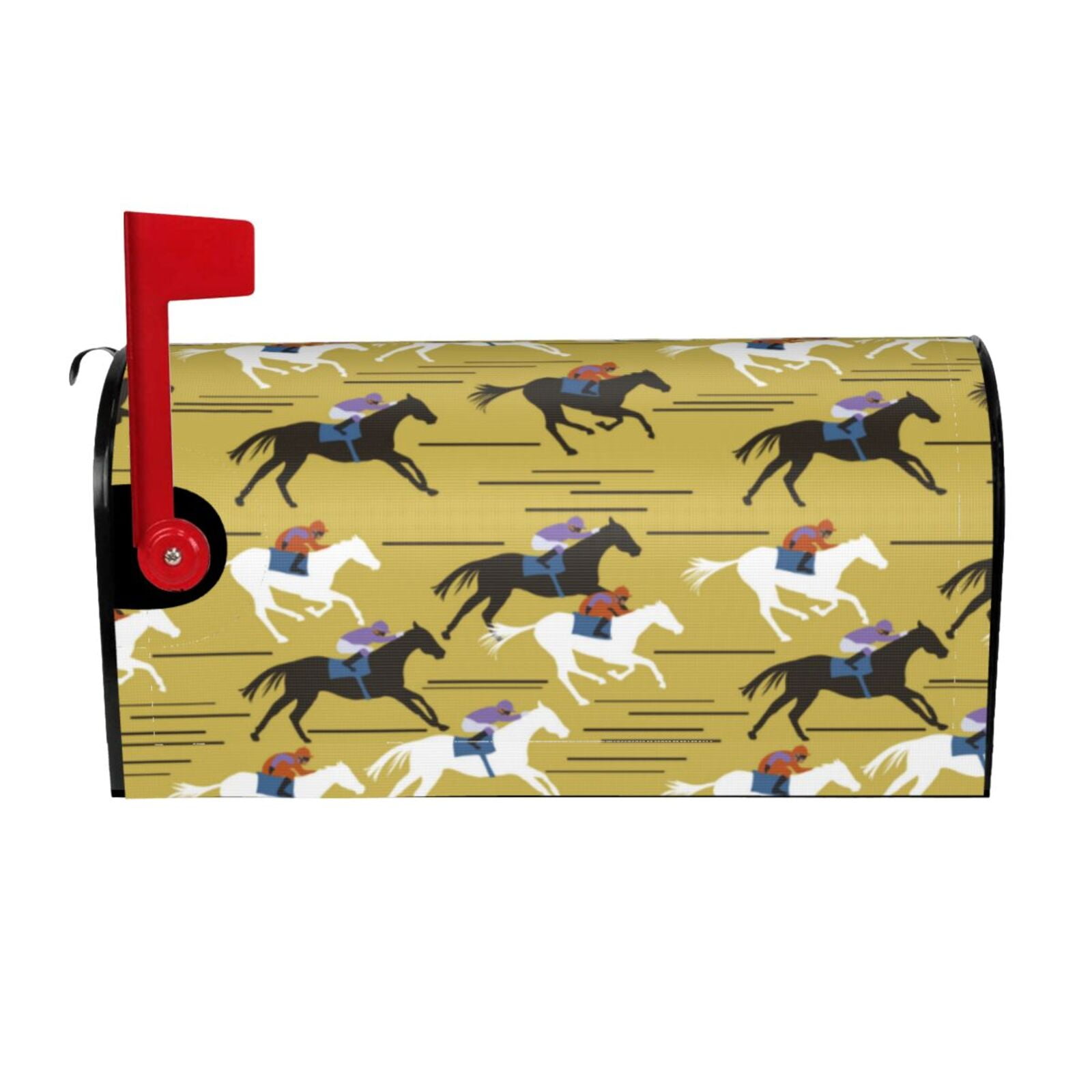 Logiee Horsemen In Horseraces Print Post Letter Box Wrap Decor, Mailbox Cover Suitable for Standard Mailbox and Large Size Mailbox,Outdoor Yard Decoration-25.5x21 in