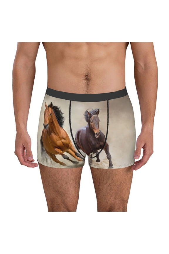 Horses free run on desert Print Mens Boxer Briefs,Boxer Briefs for Men,Breathable Stretch Underwear,Boys Boxer Briefs-Large
