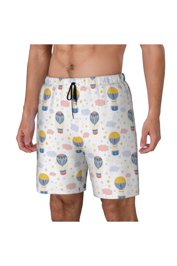 Hot Air Balloon Print Men's Swim Trunk,Quick Dry Board Shorts ,Men's Swim Trunks with Compression Liner, Bathing Suits with Pockets-Medium