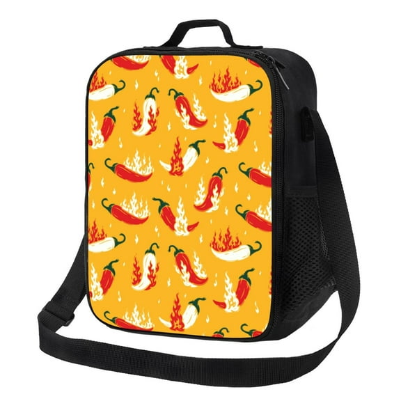 Logiee Hot Chilli Print Insulated Lunch Bag for Women/Men, Reusable Lunch Box for Office Work School Picnic Beach,Leakproof Freezable Cooler Bag with Shoulder Strap