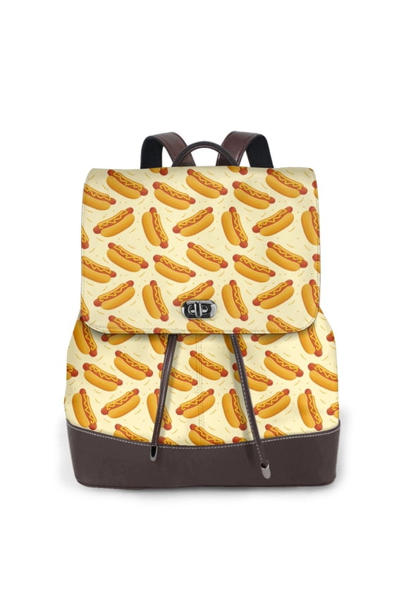 Logiee Hot Dog 3 Print Backpack Purse for Women,Fashion Leather Backpack Purse,Women's Leather Backpack for Work College Travel