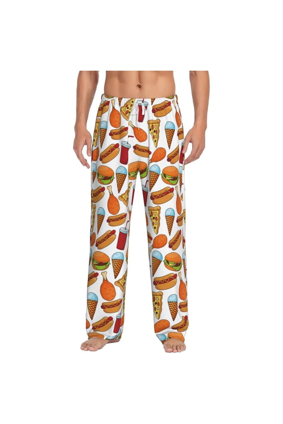 Hot Dog Burger Print Pajama Pants for Men,Men’s Pajama Bottoms,Mens PJ Pants with Pockets & Button Fly-3X-Large